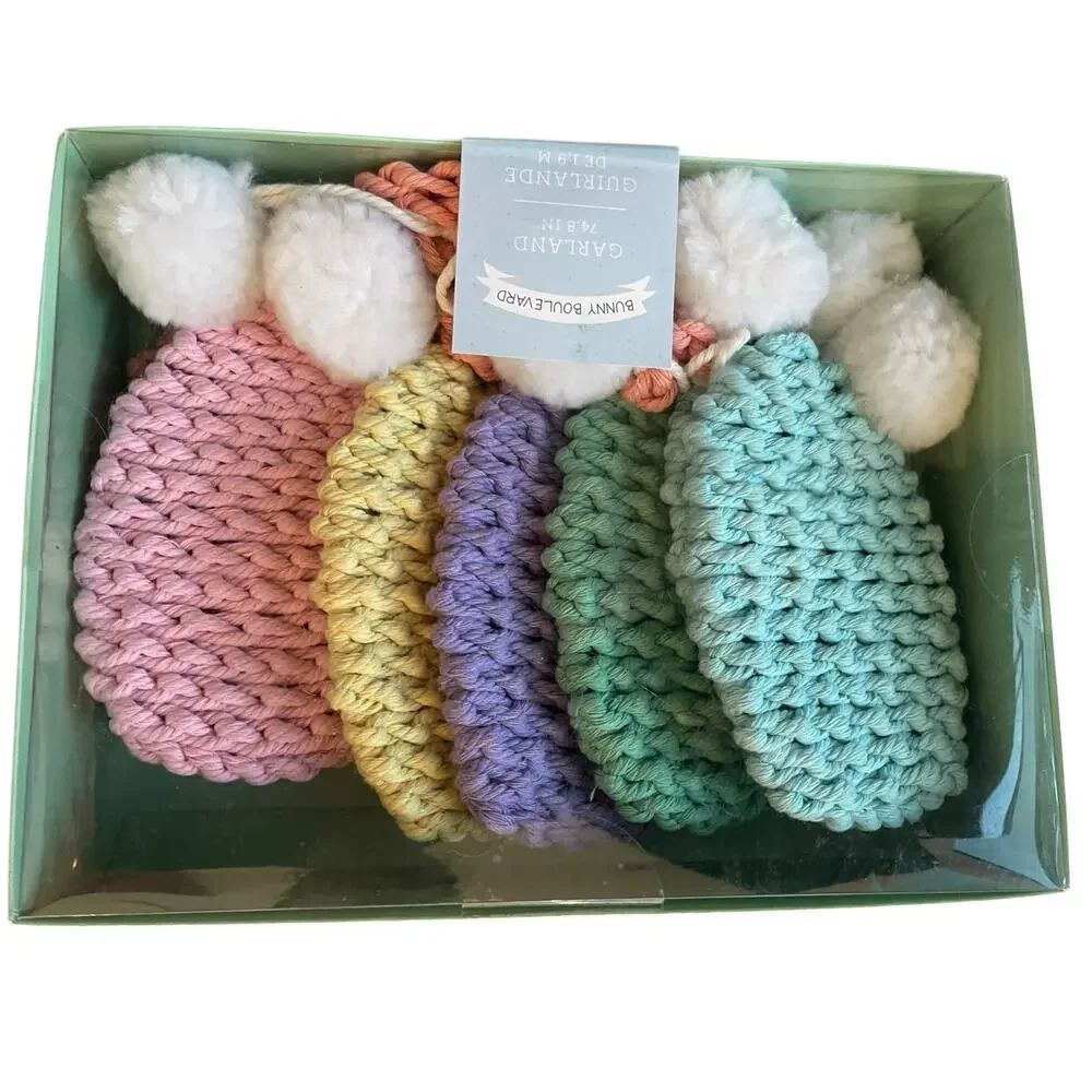 Bunny Boulevard Crochet Easter Egg Garland with Pom Poms 6ft Multicolor New